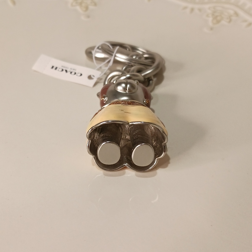 NWT Disney x Coach Princess Belle Metal Bear Keychain Bag Charm - Picture 7 of 8